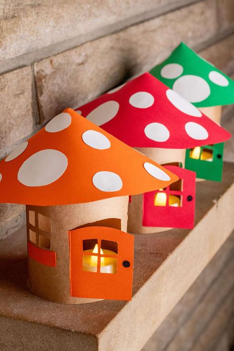 Toadstool Fairy House Craft Toadstool Fairy, Lantern Crafts, Hello Wonderful, Twine Diy, Fairy House Crafts, House Craft, Paper Play, Class Activity, Fairy Lanterns