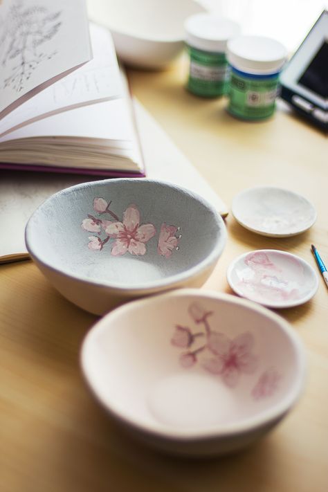 Handmade ceramics, handpainted kawaii ceramic art, unique pottery dishes Cherry Blossom Pottery Painting, Moodboard Theme, Sakura Painting, Asian Pottery, Asian Things, Sakura Blossoms, Brow Tattoo, Artistic Ideas, Pottery Inspo