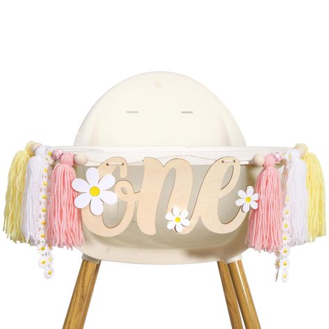 PRICES MAY VARY. Charming Boho Design - This daisy highchair banner features a beautiful combination of wooden "One" letters, acrylic daisies, and tassels in soft pastel colors, great for a boho-themed first birthday celebration. Premium-Quality Materials - Made from durable wood and premium yarn, decorated with white acrylic daisy, this high chait banner is designed to last, ensuring it remains a cherished keepsake long after the celebration. Versatile Decoration - This daisy 1st birthday banne Daisy First Birthday Theme Centerpieces, Isnt She Onederful Birthday Theme Decor, First Birthday Groovy Theme, April 1st Birthday Ideas Girl, One Happy Girl First Birthday, Boho 1st Birthday Party Girl, A Groovy One Birthday, Daisy Birthday Decor, One Groovy Girl Birthday