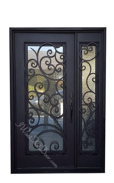 Herringbone Barn Door, Interior Glass Door, Wrought Iron Entry Doors, Wrought Iron Front Door, Porte In Ferro, Glass Door Design, Iron Front Door, Iron Entry Doors, Iron Door Design