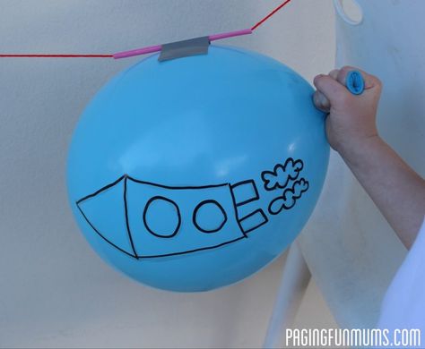 Balloon Rocket…an easy & FUN Science Experiment for Kids Balloon Games For Kids, Vetenskapliga Experiment, Balloon Rocket, Space Activities For Kids, Space Preschool, Science Experiment For Kids, Space Kids, Experiment For Kids, Sistem Solar