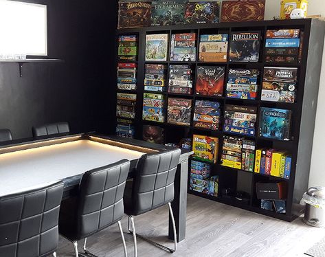 Built In Board Game Storage, Board Game Wall Storage, Board Game Shelving, Board Game Organizer, Board Game Dining Room, Board Game Cabinet, Board Game Room Decor, Board Game Room Design, Tabletop Game Room