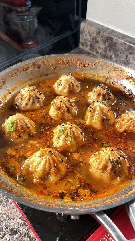 Miso Red Curry Soup Dumpling Soup is a flavorful fusion dish that combines the umami richness of miso with the spicy, aromatic notes of red curry. Served with your favorite soup dumplings in a hearty broth, it’s quick and easy to make–perfect for a delicious meal! Check out more of Sarah’s recipes at @groovyfoodiess on Instagram. Soup Dumplings Recipe, Frozen Soup, Red Curry Soup, Soup Aesthetic, Soy Sauce Fish, Soup Dumpling, Jet Tila, Food Suggestions, Miso Soup Recipe