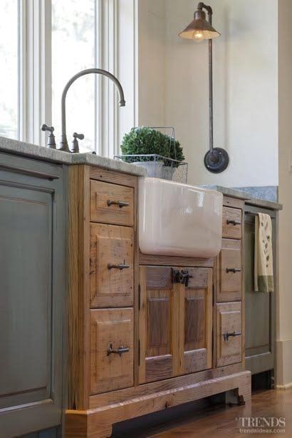 Wood Cabinets in the Kitchen: Making a Comeback - Town & Country Living Farmhouse Kitchen Inspiration, Farmhouse Kitchen Cabinets, Kitchen Cabinets Decor, New Kitchen Cabinets, Kitchen Farmhouse, Sink Cabinet, Modern Farmhouse Kitchens, Kitchen Redo, Trendy Kitchen