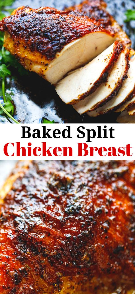 Baked Split Chicken Breast Recipes, Baked Split Chicken Breast, Split Breast Chicken Recipes, Baked Bone In Chicken, Split Chicken, Chicken Breast Oven Recipes, Chicken Breast Oven, Split Chicken Breast, Bbq Chicken Breast