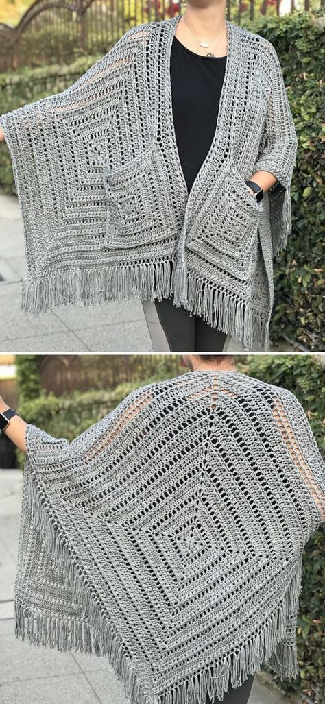 Modern Haken, Pocket Shawl, Crochet Pocket, Pocket Scarf, Crochet Wrap Pattern, Gilet Crochet, شال كروشيه, Pocket Scarves, Crochet Poncho Patterns