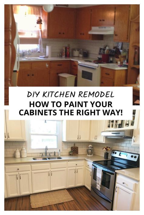 Ugly 70's Kitchen to Gorgeous DIY Remodel! How to paint your cabinets and transform the look and feel of your kitchen into a place you love. Step-by-step guide and recommended products from journeyman painters to ensure that your cabinets look freshly pai Paint Your Cabinets, Kitchen Renovation Diy Ideas, 70s Kitchen, Cocina Diy, Kitchen Diy Makeover, Diy Kitchen Renovation, Diy Kitchen Remodel, Diy Kitchen Cabinets, Diy Renovation