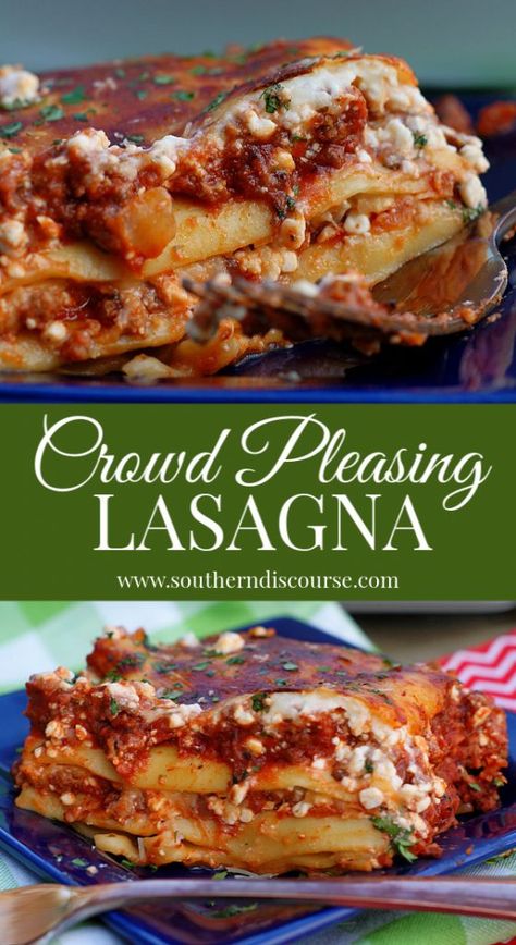 Lasagna Recipe For A Crowd, Southern Lasagna Recipe, Lasagna For A Crowd, Southern Discourse, Best Lasagna Recipe, Sausage Lasagna, Lasagna Casserole, Crockpot Lasagna, Lasagna Pasta