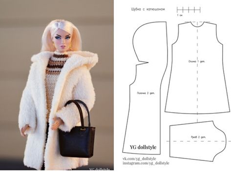 Barbie Coat Pattern Free, Barbie Coat Pattern, Barbie Jacket Pattern, Barbie Clothing Patterns Free, Barbie Doll Dress Patterns, Barbie Clothes Patterns Free Printable, Habit Barbie, Doll Clothes Tutorial, Barbie Diy Accessories