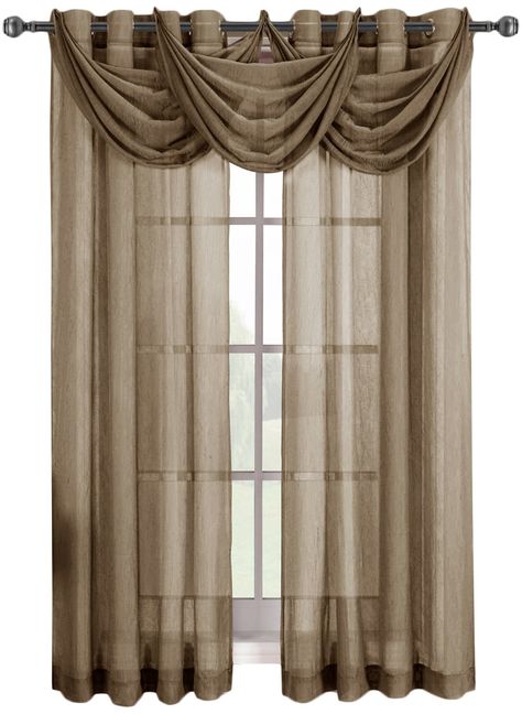 PRICES MAY VARY. The Abri Grommet crushed curtain Panel simplify the casual and contemporary styling of Home Décor. Crushed sheer creates fresh & rich atmosphere. Single Panel Comes in 50" wide and length of 63", 84", 96" or 108" Package includes one Grommet Panel. Picture shown 2 panels and 3 valances. Material : 100% Polyester and Machine wash in cold water. The ultimate in luxury! Our Amazing Abri Grommet crushed sheer curtain Panel simplify the casual and contemporary styling of Home Decor. Tuscan Curtains, Sheer Valances, Luxury Shower Curtain, Waterfall Valance, Window Treatments Sheer, Hotel Bedding, Contemporary Curtains, Sheer Curtain Panels, Drape Panel