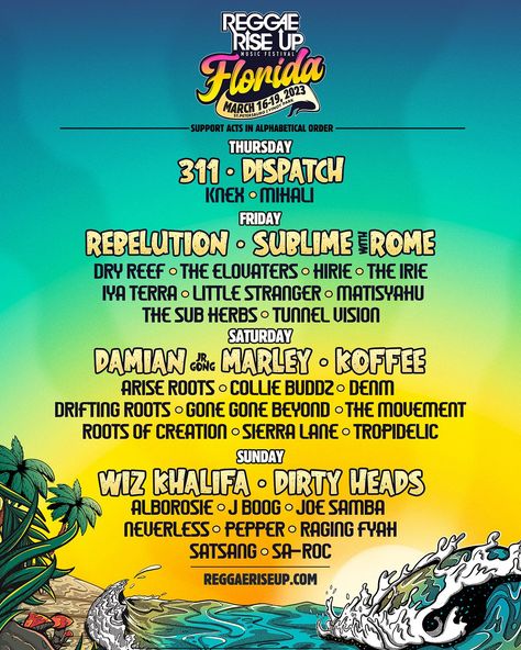 Reggae Rise Up Florida Festival 2023 at Vinoy Park on Mar 16 Reggae Festival, American Festivals, Festival 2023, Festivals Around The World, Up Music, Music Festivals, Best Music, Music Love, The Wiz