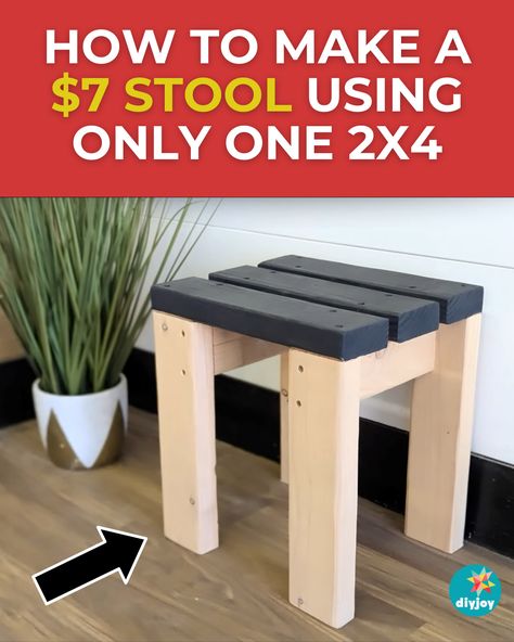 This stool only costs $7 and only needs one 2x4. Find out how to make a DIY stool with this video tutorial. Shop Stool Diy, Diy Storage Stool, Simple Stool Diy, 2x4 Stool, Diy Stools Wooden, Stool Diy, Small Wooden Stool Diy, Pallet Stool, Stool Woodworking Plans