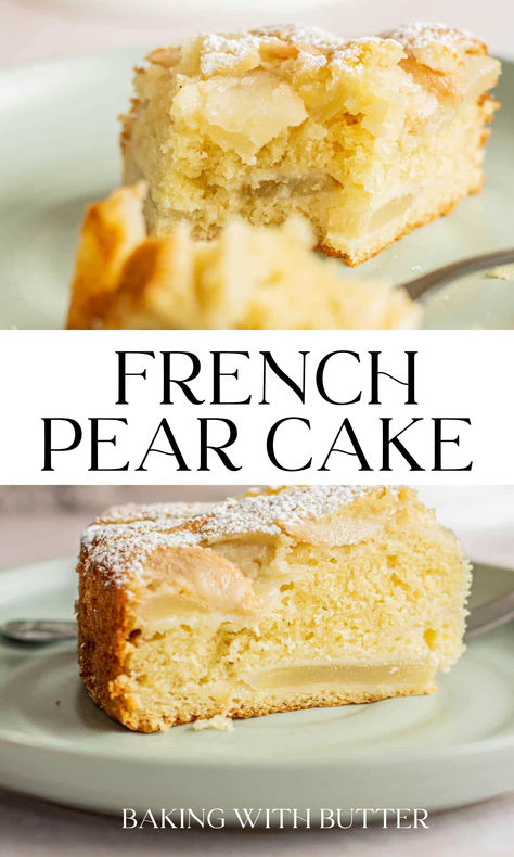 Looking for delicious pear recipes that don't require hours in the kitchen? Look no further! This French Pear Cake is bursting with juicy pear slices nestled in a moist, buttery cake. It's the perfect way to celebrate fall flavors or simply enjoy the beauty of baking with pears. Get the easy recipe and more pear baking inspiration today! French Pear Cake, Pear Recipes Easy, Pear Desserts, Pear Recipe, Pear Cake Recipes, Pear Dessert Recipes, Snacking Cake, Canned Pears, Pear Dessert