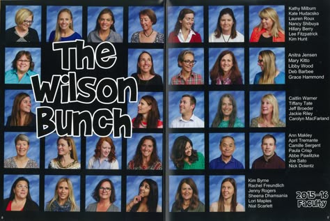 Brady Bunch themed Faculty pages in your Yearbook is a Fun idea!!  #school #yearbook #yearbookideas #faculty #facultyportraits #bradybunch #theme #funny #pages #creative #teachers #staff Staff Yearbook Page Ideas, Decades Yearbook Theme, Yearbook Class Pages, Yearbook Design Aesthetic, Highschool Yearbook Design Layout, Yearbook Fun Pages, Friend Yearbook, Yearbook Staff Page Ideas, Middle School Yearbook Ideas