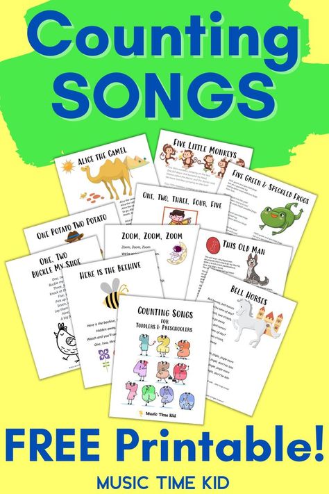 counting songs free printable activities Preschool Songs With Props, Number Songs For Toddlers, Preschool Song Cards Free Printables, Math Songs Preschool, Preschool Song Cards, Headstart Activities Free Printable, Counting Songs For Preschool, Color Songs For Toddlers, Back To School For Preschoolers