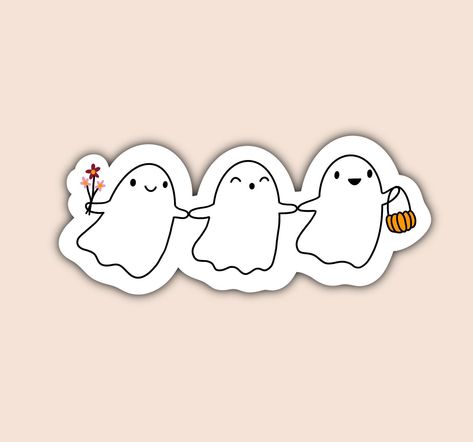 Happy Ghost Sticker, Spooky Sticker Happy Stickers Cute, Cute Ghost Stickers Printable, Cute Spooky Stickers, Cute Halloween Stickers Printable, Ghost Stickers Printable, Cute Ghost Design, Halloween Stickers Cute, Fall Sticker Ideas, Halloween Sticker Ideas