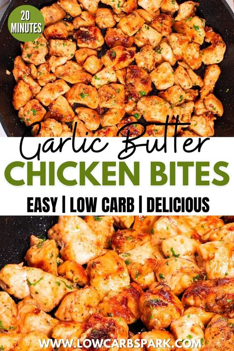 BEST Garlic Butter Chicken Bites Easy Last Minute Chicken Recipes, Garlic Butter Chicken Tenderloin Recipes, Garlic Butter Parmesan Chicken Bites With Mushrooms, Quick Cubed Chicken Recipes, Garlic Chicken And Shrimp Recipes, Chicken Recipes Low Ingredients, Quick Healthy Chicken Meals, Simple Diced Chicken Recipes, Chicken Bites Recipes Crock Pot