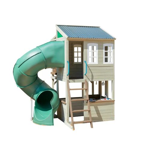 KidKraft Cozy Escape 7'25" x 10'6" Playhouse & Reviews | Wayfair Cozy Escape Playhouse, Wooden Playhouse With Slide, Kitchen Rugs Sink, Playhouse With Slide, Cafe Window, Wooden Playset, Playhouse Outdoor, Wooden Playhouse, Roof Styles