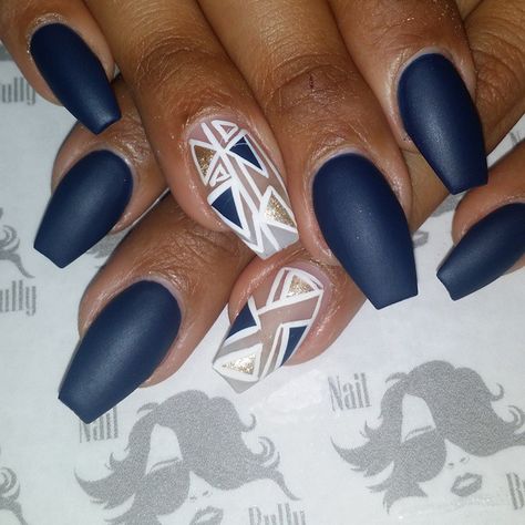 Nail Designs On Dark Skin, Navy Blue Nail Designs, Blue Matte Nails, Glossy Nails, Cute Nail Colors, Navy Blue Nails, Coffin Nails Matte, 3d Flower Nails, Matte Nail