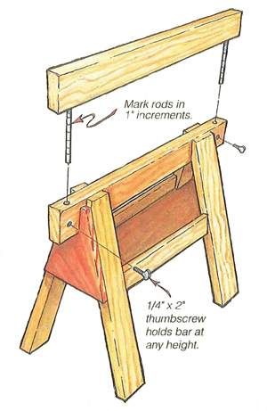 There were many times when I wished sawhorses were a little higher, or even a lot higher. Sawhorse Diy, Adjustable Sawhorse, Sawhorse Plans, Tool Trailer, Wood Clamps, Woodworking Lamp, Router Projects, Woodworking Cabinets, Woodworking Logo