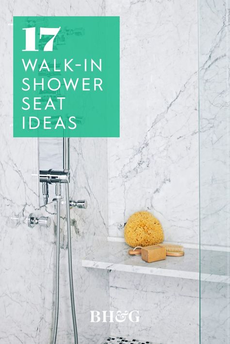 Whether it's a built-in bench or a simple stool, seating can expand a shower's purpose. Take your cue from these walk-in showers with stylish seats that invite bathers to sit down and unwind. #decor #homedecorations #bathroom #showerseats #interiordesign #bhg Shower Seat Ideas, Stand Up Showers, Simple Stool, Stool Seating, Under Bathroom Sink, Built In Bench Seating, Shower Images, Walk In Showers, Master Bath Shower