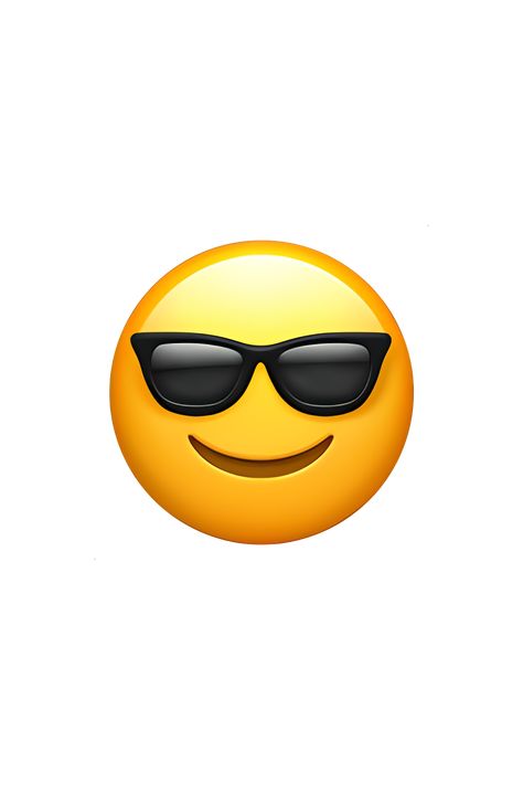 The 😎 Smiling Face With Sunglasses emoji depicts a yellow face with a big grin and black sunglasses on its eyes. The sunglasses have a dark tint and are shaped like aviators. The eyebrows are raised, giving the impression of a cool and confident expression. The overall appearance is playful and laid-back. Cool Emoji Faces, Emot Iphone, Iphone Emoji Faces, Emoji With Sunglasses, Smile Face Emoji, Sunglasses Emoji, Confident Expression, Smiling Emoji, Emojis Iphone