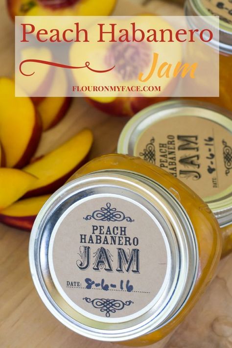 Peach Habanero Jam recipe made with fresh Washington State peaches with CanningCrafts custom kraft canning labels via flouronmyface.com #ad #canbassador Dehydrate Peppers, Peach Habanero Jam, Homemade Jellies, Habanero Jam, Habanero Recipes, Hot Pepper Recipes, Fruit Butters, Canning Jam Recipes, Pepper Jelly Recipes