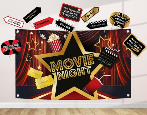 PRICES MAY VARY. 🎥 Movie Night Supplies - Get ready for a cinematic experience with our Movie Night Party Decorations! It includes 10 fun Movie Night Photo Booth Props like arrows and speech bubbles, along with 10 bamboo sticks and a Movie Night Backdrop. With Movie Night Birthday Party Supplies, you can create a captivating and memorable movie night atmosphere at your party. The Movie Night Party Supplies feature a delightful design, symbolizing the excitement of a night at the movies. 🎥 Perf Background Banner Birthday, Movie Night Party Decorations, Movie Night Tickets, Selfie Photo Booth, Popcorn Theme, Cinema Popcorn, Movie Night Birthday Party, Photo Booth Background, Birthday Photo Booths