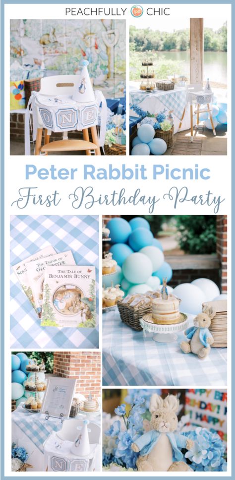 Peter Rabbit Themed - First Birthday Party Picnic Peter Rabbit Second Birthday Party, Beatrix Potter First Birthday, Easter Themed Birthday Party For Boy, April Birthday Party Themes Boy, 1st Birthday Peter Rabbit, Peter Rabbit Birthday Invitations, Diy Peter Rabbit Decorations, Peter Cottontail Birthday Party, Easter First Birthday Boy