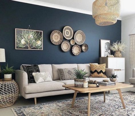 Stone Blue Living Room, Blue Walls Living Room, Rumpus Room, Dallas House, Deco Boheme Chic, Blue Accent Walls, Foyer Ideas, Hague Blue, Bali House