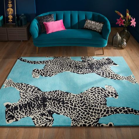 PRICES MAY VARY. PREMIUM NEW ZEALAND WOOL RUG: Indulge in the exceptional quality of our rug, crafted from 100% New Zealand wool, known for its ultimate comfort and superior durability. Perfect for high-traffic areas in your home. UNIQUE JAGUAR DESIGN: Our unique, black and white Jaguar animal print design adds a stylish touch to any room. This statement piece effortlessly enhances modern, contemporary, and bohemian home décor styles. HANDMADE INDIAN CRAFTSMANSHIP: Our rugs are handmade by skill Retro Blue Rug, Accent Bedroom Rug, Blue And Gold Living Room Target, Navy Blue And Gold Living Room Overstock, Navy Blue And Gold Living Room Target, Blue Sofa Accessories, 5 X 8 Rug Living Room, Royal Blue And Gold Living Room Rugs, Blue Tv Rooms