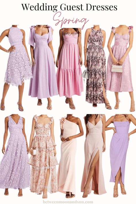 Classy And Casual Spring Wedding Guest Dresses - Between Moon And Sun Wedding Guest Summer Formal, Summer Formal Dresses Wedding Guest, Pastel Color Outfit Classy, Elegant Summer Dresses For Wedding Guest, April Wedding Guest Outfit, Pastel Colors Dresses, Garden Formal Attire, Spring Wedding Guest Dress Classy, Pastel Wedding Guest Dress