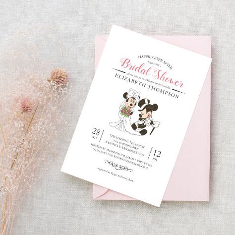 Minnie Mouse Bridal Shower Ideas, Disney Bridal Shower Ideas, Disney Themed Bridal Shower, Diy Bridal Shower Gifts, Disney Wedding Invitations, Nightmare Before Christmas Wedding, Unique Bridal Shower Gifts, Disney Bridal Showers, Bridal Shower Gifts For Bride