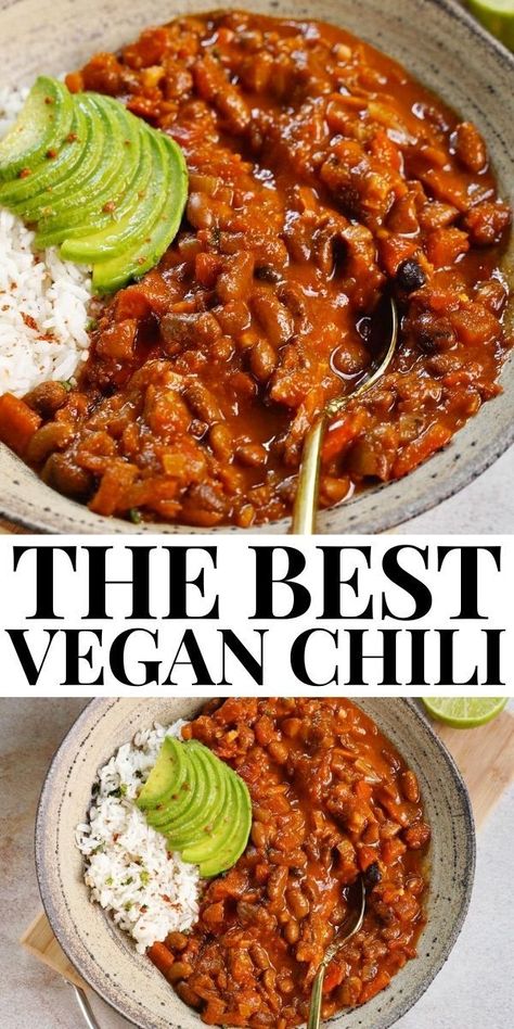 Best Vegan Chili, Vegan Chili Recipe, Vegetarian Chili Recipe, Chilli Recipes, Vegan Chili, Tasty Vegetarian Recipes, Vegetarian Dinners, Work Lunch, Chili Recipe