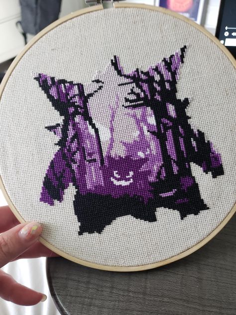 [FO] Gengar - Imgur Gengar Cross Stitch Pattern, Cross Stitch One Piece, Anime Cross Stitch Patterns Free, Pokemon Embroidery Pattern, Gengar Perler Beads, Anime Cross Stitch Patterns, Embroidery Pokemon, Stitch Pokemon, Pokemon Embroidery