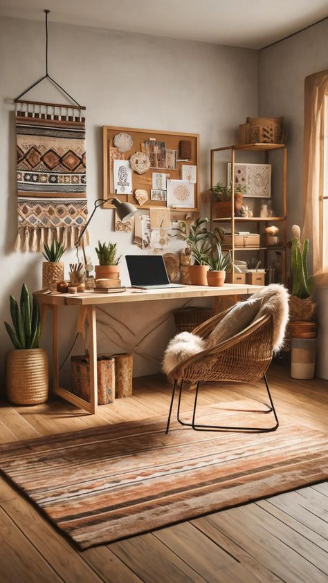 Design a creative workspace with bohemian trends for a feminine home office. Incorporate boho room decor and cozy room elements for a stylish setup. Use hippie bedroom decor and scandi boho interiors to make your office space inviting. Perfect for a cozy home office that blends style and function.

#femininehomeoffice #bohemiantrends #bohostyleroom #hippiebedroomdecor #scandibohointerior #homeofficeforwomen #cozyroomdecor #officedecor #femininedecor #officeideas Desk Boho Decor, Cozy Office Setup, Earthy Office Space, Boho Home Office Ideas, Boho Office Space Workspaces, Desk Boho, Creative Workspace Inspiration, Bohemian Home Office, Feminine Home Office