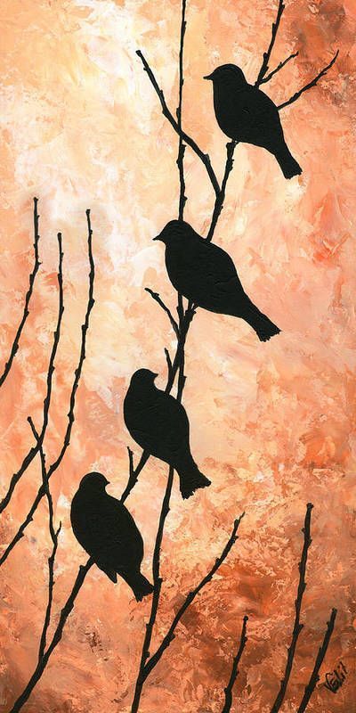 Bird Silhouette Art, Silhouette Painting, Bird Canvas, Bird Silhouette, Night Painting, Silhouette Art, Bird Drawings, Canvas Crafts, Tree Branch