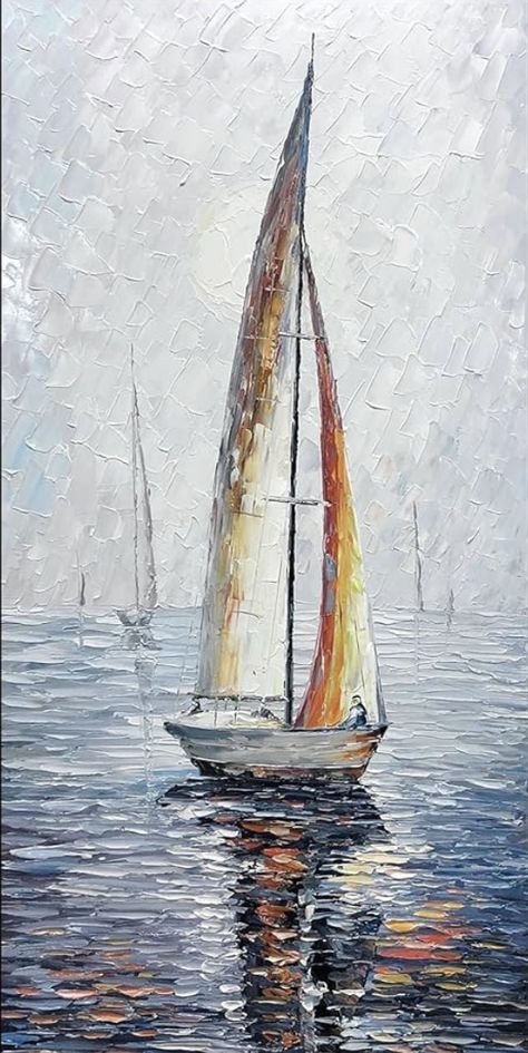 Boat Painting Acrylic, Boat On The Sea, Boat Wall Art, Sailing Art, Sailboat Art, Painting Living Room, Vertical Wall Art, Abstract Hand, Boat Painting