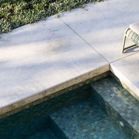 Formed Gardens on Instagram: "Concrete pool surrounds with Sukabami porcelain mosaics creating a modern/retro vibe." Concrete Pool Surround, Concrete Pool Deck Ideas, Pool Surround, Cement Pavers, Pool Surrounds, Pool Pavers, Concrete Pool, Modern Pools, Concrete Pavers