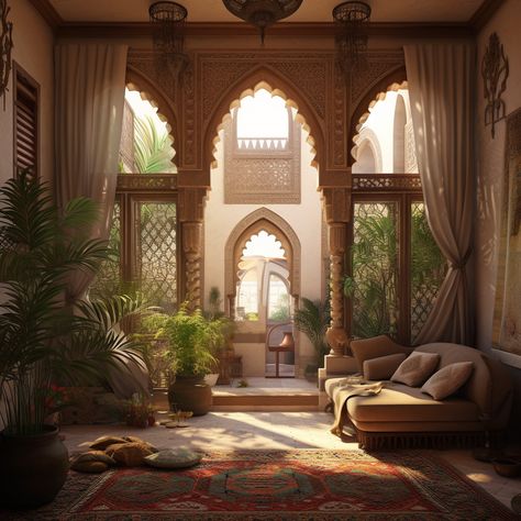 Arabic house living room, Arabic style, Arabic architecture Arabian House Interior, Arabic Room Design, Persian Style Home, Modern Indian Architecture, Types Of Rooms In A House, Arabic Decoration Arabian Decor, Indian Architecture Homes, Arab House Design, Islamic House Design