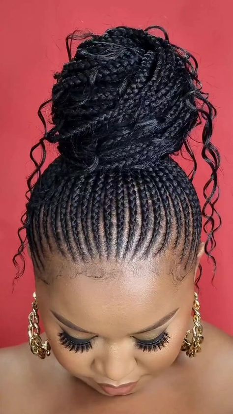 Cornrow Hairstyle, Nails and Makeup by @beautyspaceke 📍Jewel Complex next to TRM 0718 022 002 📍Nextgen Mall along Mombasa Road 0705 347 441 | Latest Ankara Fashion Styles | Mark Duggan & Louis Simão · Secawan Ghanian Braids Cornrows Latest, Cornroll Ponytail Hairstyles, Ghanian Hair Styles, Spanish Style Hairstyles, Plait Braids For Black Women, Cornrow Buns For Black Hair, African Hair Braiding Styles Cornrows Natural Updo, Updo Braid Styles For Black Women, Spanish Braids Hairstyles Kenya