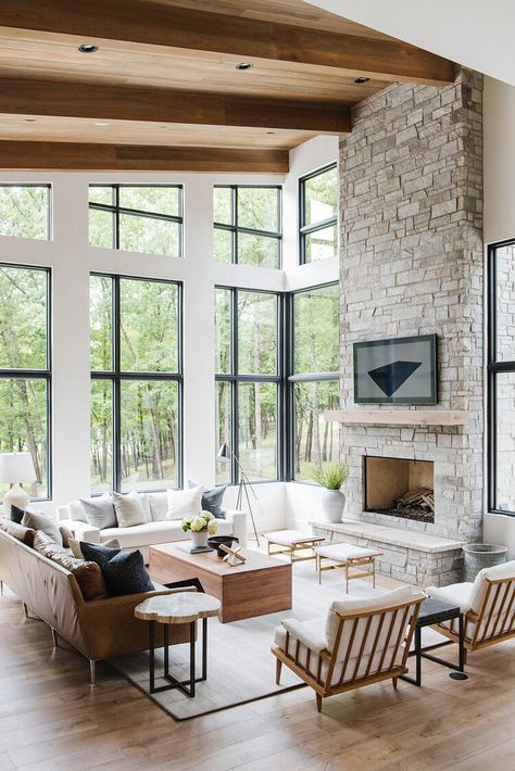 The Building Blocks of a Great Room Modern Lake House Living Room, Lake House Living Room, Cabin Interior Design, Popular Living Room, Modern Lake House, Fearne Cotton, Haus Am See, Design Apartment, Living Room Design Decor