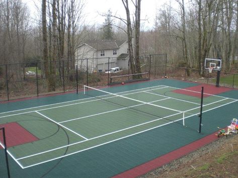 Basketball Tennis Court, Sport Court Backyard Ideas, Multisport Court, Tennis Basketball Court, Play Area Indoor, Kids Play Yard, Tennis Court Backyard, Outdoor Sports Court, Backyard Court