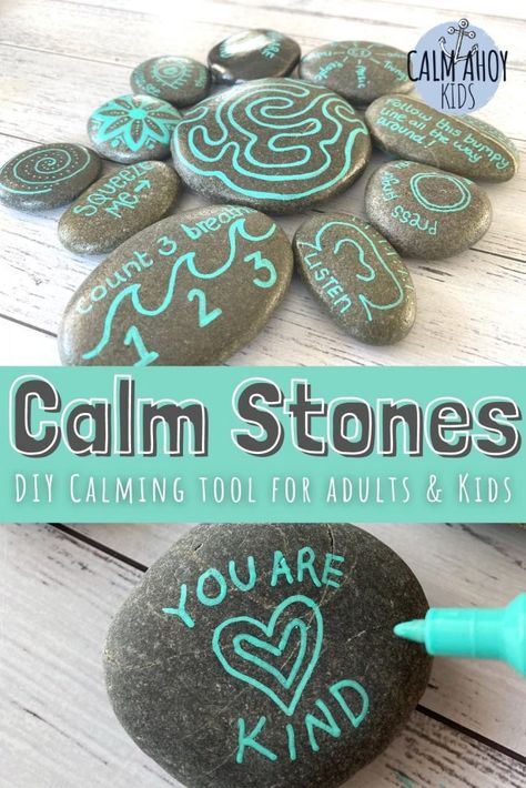 DIY Calming Tool for Kids {Calm Stones} - Calm Ahoy Kids Diy Calming Tools, Fidget Tools For Adults, Calm Down Room Ideas, Diy Calm Down Kit, Mindful Crafts For Adults, Calm Space For Kids, Diy Calm Down Corner, Diy Calming Corner At Home, Calming Activities For Adults