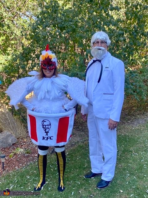 Kernal Sanders Kfc Costume, Cody And Chicken Joe Costume, Kfc Couples Costume, Chicken Costume Women's, Fast Food Halloween Costumes, Kfc Halloween Costume, Diy Chicken Costume Women, Kfc Costume, Butter Costume