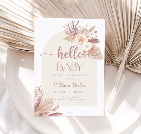 Pampass Pink Baby Shower Invite, Boho Floral Baby Shower,Editable Pampass Baby Shower Template,Hello Pink Grass, Pink Baby Shower Invitations, Baby Shower Templates, Shower Organization, Floral Baby Shower Invitations, Printable Baby Shower Invitations, Baby Shower Invite, Hello Baby, Pink Baby Shower