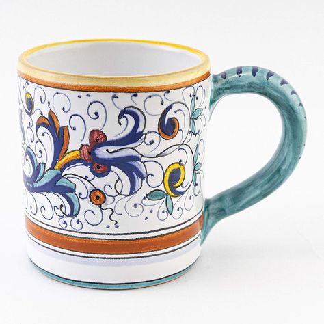 Fima thatsArte.com - Italian Ceramic Mug Ricco Deruta - Hand Made Pottery Coffee Mugs, Deruta Italian Pottery, Painted Mug, Italian Ceramic, Made in Italy,... Pottery Coffee Mugs, Painted Mug, Hand Made Pottery, Mugs Handmade, Painted Coffee Mugs, Pottery Patterns, Painted Mugs, Italian Pottery, Italian Coffee