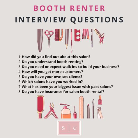 How to interview booth renters for salons Booth Rental Tips, Booth Rental Ideas Salon, Booth Rent Salon, Salon Policies, Opening A Salon, Beauty Salon Uniform Ideas, Salon Booth Rental, Nail Office, Beauty Shop Decor