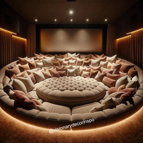 Couch Combinations, Home Cinema Room Design, Circle Couch, Cinema Living Room, Giant Couch, Cinema Room Decor, Giant Bed, Cinema Room Design, Giant Beds