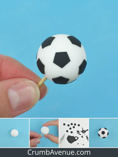 how to make a fondant football ball, gum paste, modelling paste, cake decorating, sugar odeling, cake craft, soccer ball, team, football player, football cake, cake decorations, cupcake topper, field, match, cake for boys Soccer Cake Pops, Fondant Football, Fondant Numbers Topper, Football Topper, Soccer Cakes, Soccer Cupcakes, Fondant Numbers, Christening Cake Girls, Soccer Birthday Cakes